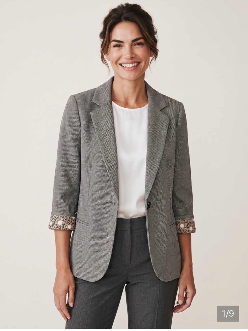 NWT Cabi Gray Textured One Button Blazer Size 8 Style 923